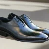 Burnished Calfskin Lace-Up Oxford Black