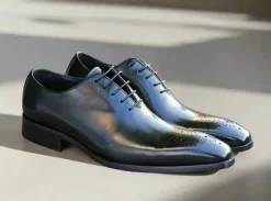Burnished Calfskin Lace-Up Oxford Black