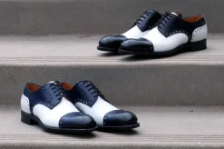 Burnished Calfskin Lace-Up Spectator Oxford Blue/White