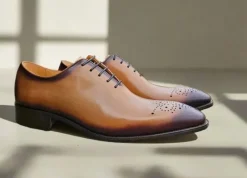 Burnished Calfskin Lace-Up Oxford Tan