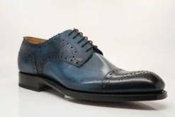 Burnished Calfskin Lace-Up Oxford Blue