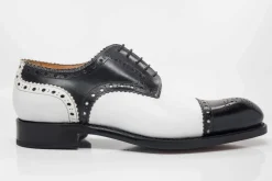 Burnished Calfskin Lace-Up Spectator Oxford Black/White