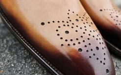 Burnished Calfskin Lace-Up Oxford Cognac