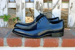Burnished Calfskin Lace-Up Oxford Navy