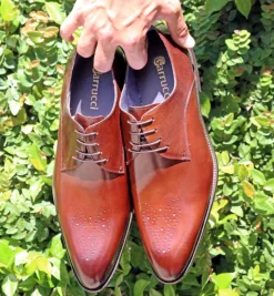 Burnished Calfskin Lace-Up Oxford Cognac