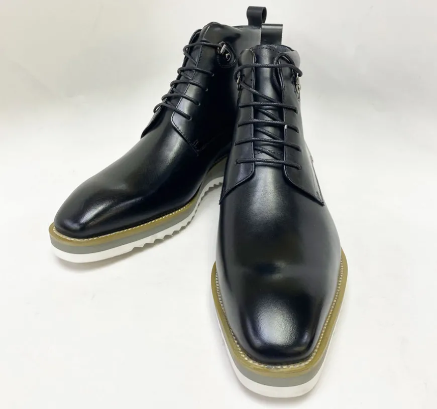 Burnished Calfskin Lace-Up Boot Black