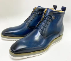 Burnished Calfskin Lace-Up Boot Navy