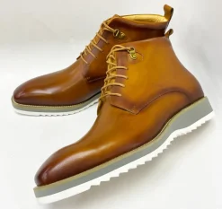 Burnished Calfskin Lace-Up Boot Cognac