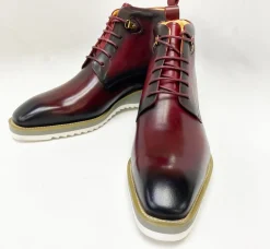Burnished Calfskin Lace-Up Boot Burgundy