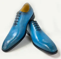 Burnished Calfskin Lace-Up Oxford Ocean Blue