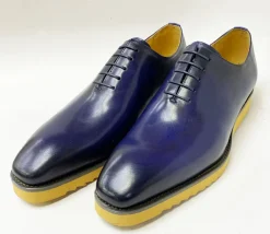 Burnished Calfskin Lace-Up Shoe Blue