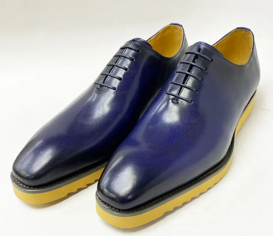Burnished Calfskin Lace-Up Shoe Blue