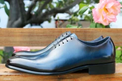 Burnished Calfskin Lace-Up Oxford Navy