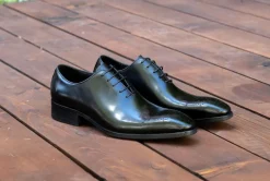 Burnished Calfskin Lace-Up Oxford Black