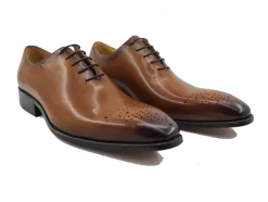 Burnished Calfskin Lace-Up Oxford Cognac