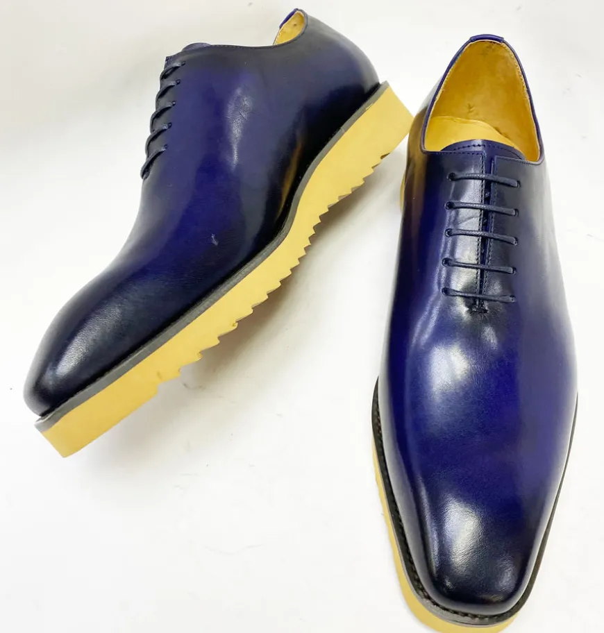 Burnished Calfskin Lace-Up Shoe Blue