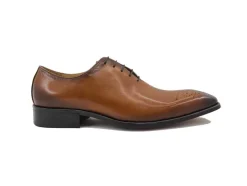 Burnished Calfskin Lace-Up Oxford Cognac