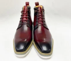 Burnished Calfskin Lace-Up Boot Burgundy