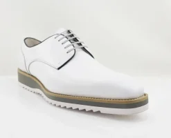 Burnished Calfskin Lace-Up Shoe White