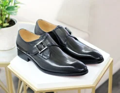 Burnished Calfskin Monkstrap Grey