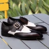 Burnished Calfskin Slip-On Spectator Monkstrap Shoe Black/White