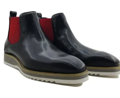 Burnished Calfskin Slip-On Boot Black/Red