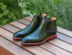 Burnished Calfskin Slip-On Boot Olive