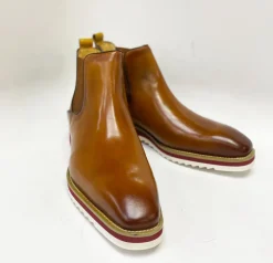 Burnished Calfskin Slip-On Boot Cognac/Red Sole
