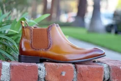 Burnished Calfskin Slip-On Boot Cognac