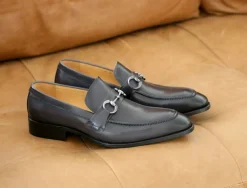 Burnished Calfskin Slip-On Loafer Grey