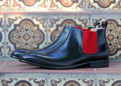 Burnished Calfskin Slip-On Boot Black/Red
