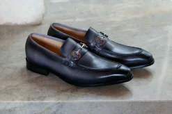 Burnished Calfskin Slip-On Loafer Grey