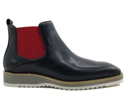 Burnished Calfskin Slip-On Boot Black/Red