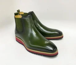 Burnished Calfskin Slip-On Boot Olive