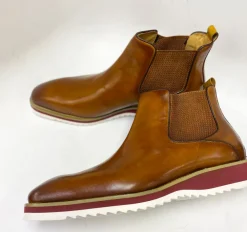 Burnished Calfskin Slip-On Boot Cognac/Red Sole