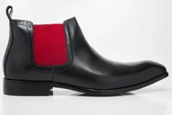 Burnished Calfskin Slip-On Boot Black/Red