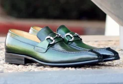 Burnished Calfskin Slip-On Loafer Green