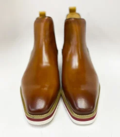 Burnished Calfskin Slip-On Boot Cognac/Red Sole