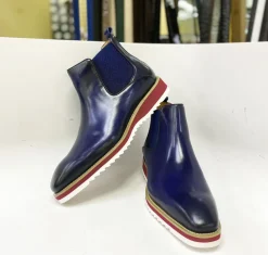 Burnished Calfskin Slip-On Boot Blue