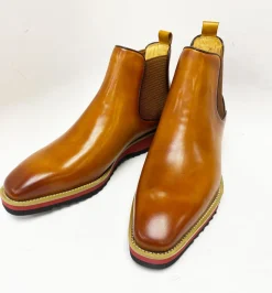 Burnished Calfskin Slip-On Boot Cognac/Red Sole