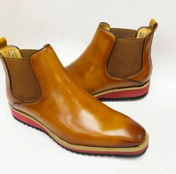 Burnished Calfskin Slip-On Boot Cognac/Red Sole