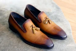 Burnished Calfskin Tasseled Loafer Cognac