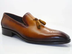 Burnished Calfskin Tasseled Loafer Cognac