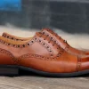 Calfskin & Deerskin Lace-Up Oxford Cognac