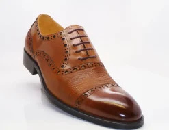Calfskin & Deerskin Lace-Up Oxford Cognac