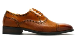 Calfskin & Deerskin Lace-Up Oxford Cognac