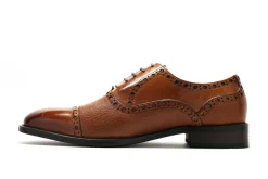 Calfskin & Deerskin Lace-Up Oxford Cognac