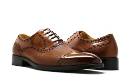 Calfskin & Deerskin Lace-Up Oxford Cognac
