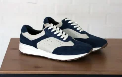 Calfskin & Suede Lace-Up Sneaker Blue/Bone