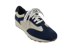 Calfskin & Suede Lace-Up Sneaker Blue/Bone